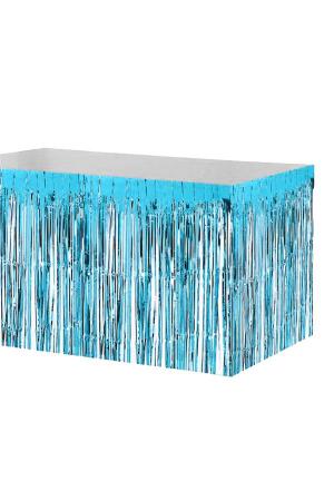Açık Mavi Işıltılı Püsküllü Masa Eteği - 4m x 73 cm