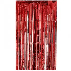 Kırmızı Işıltılı Püsküllü Arka Fon Perdesi 90x240 Cm