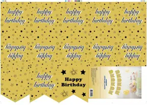 Happy Birthday Banner Siyah-Gold
