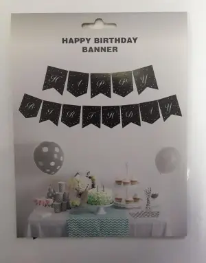 Happy Birthday Banner Siyah-Gümüş