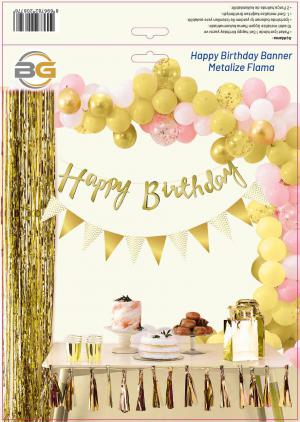 Happy Birthday Banner - Metalize Flama (Gold)