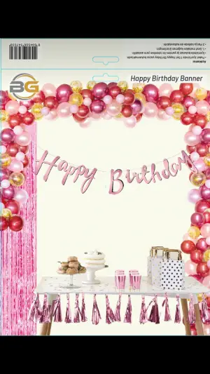 Kaligrafi Banner Happy Birthday (Pembe)