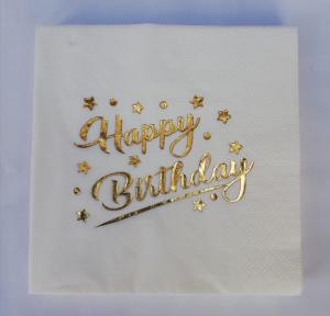 Yaldızlı Beyaz-Gold Happy Birthday Peçete 16 Adet