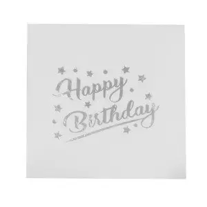 Yaldızlı Beyaz-Gümüş Happy Birthday Peçete 16 Adet