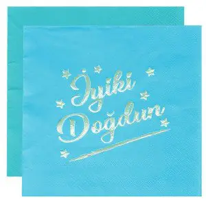 Yaldızlı İyiki Doğdun Mavi-Gümüş Peçete