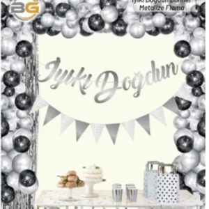 İyi Ki Doğdun El Yazılı Banner + Flama Set Gümüş