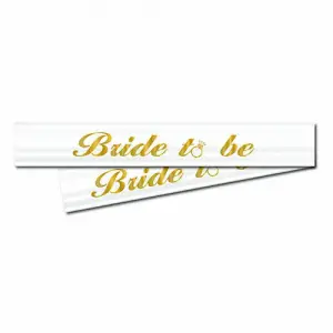 Bride To Be Kuşak 200 cm Beyaz - Gold Saten Kumaş 
