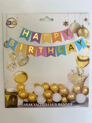 Happy Birthday Varak Yaldızlı Lüx Banner Makaron