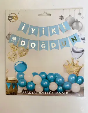 İyi Ki Doğdun Varak Yaldızlı Lüx Banner Mavi - Gümüş