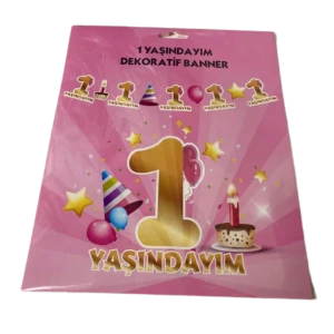 1 Yaş Dekoratif Banner Pembe