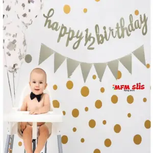 Eva Happy 1/2 Birthday Banner + Flama Set Gümüş