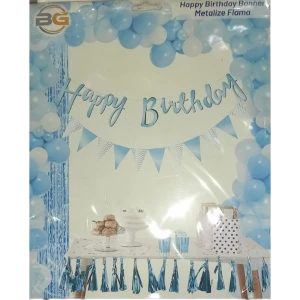 Happy Birthday Kaligrafi Banner + Flama Set (Mavi)