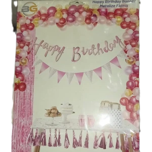 Happy Birthday Kaligrafi Banner + Flama Set (Pembe)