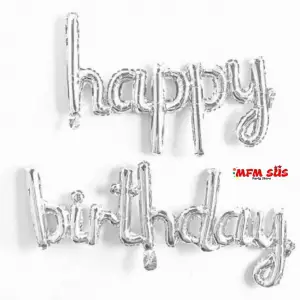 Happy Birthday El Yazılı Folyo Balon Gümüş
