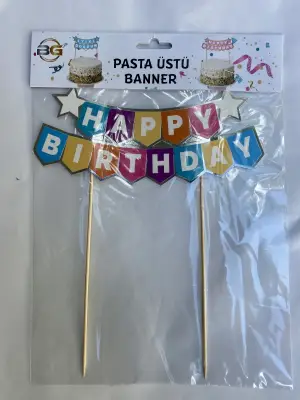 Happy Birthday Pasta Üzeri Banner Makaron Gümüş 