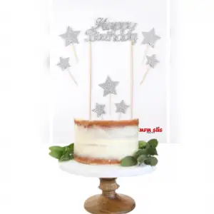 Happy Birthday Eva Yıldız Pasta Yazı + Kürdan Set Gümüş 