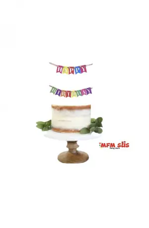 Happy Birthday Pasta Üzeri Banner Makaron Gümüş 