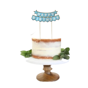 Happy Birthday Pasta Üzeri Banner Mavi Gümüş