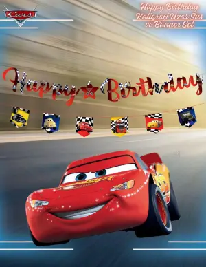 Happy Birthday Cars Kaligrafik Banner + Bayrak 2'li Set