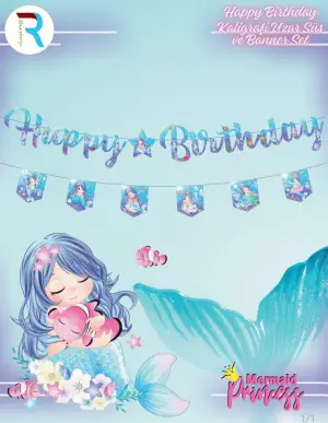 Happy Birthday Deniz Kızı Kaligrafik Banner + Bayrak 2'li Set