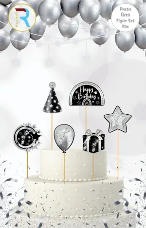 Happy Bırthday Pasta Üstü Figür Set Gümüş 10 Paket