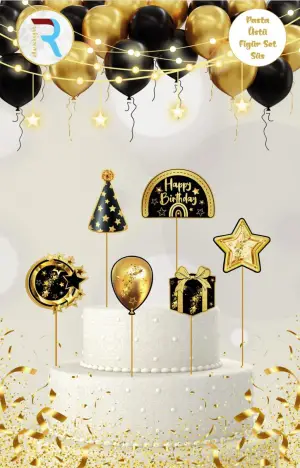 Happy Bırthday Pasta Üstü Figür Set Gold 10 Paket