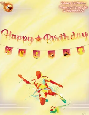 Happy Birthday Sarı - Kırmızı Kaligrafik Banner + Bayrak 2'li Set