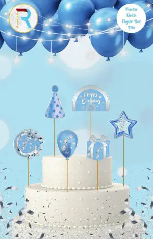 Happy Bırthday Pasta Üstü Figür Set Mavi 10 Paket