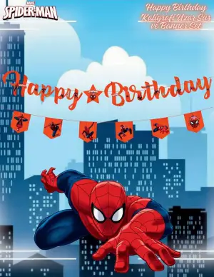 Happy Birthday Örümcek Kaligrafik Banner + Bayrak 2'li Set
