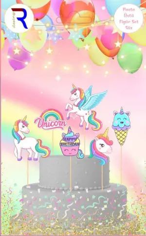 Unicorn Pasta Üstü Figür Set 10 pk.