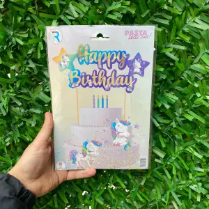 Happy Birthday Pasta Üstü Banner Unicorn
