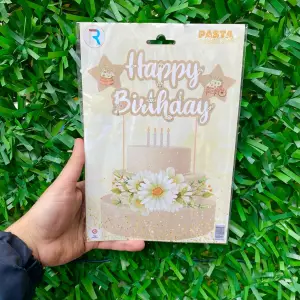 Happy Birthday Pasta Üstü Banner Papatya