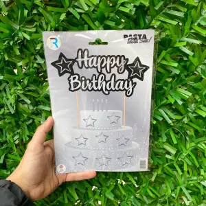 Happy Birthday Pasta Üstü Banner Gümüş