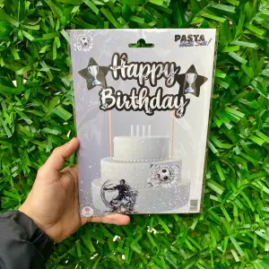 Happy Birthday Pasta Üstü Banner Siyah - Beyaz