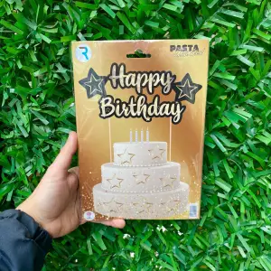 Happy Birthday Pasta Üstü Banner Gold