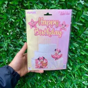 Happy Birthday Pasta Üstü Banner Minnie Mouse