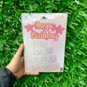 Happy Birthday Pasta Üstü Banner Pembe