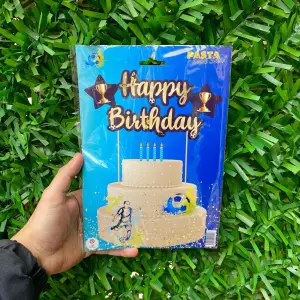Happy Birthday Pasta Üstü Banner Sarı - Lacivert