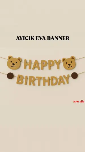 Eva Ayıcık Happy Birthday Kahve - Kum Bej Banner 