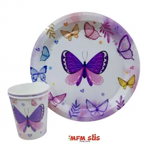 Kelebek Tabak ve Bardak Set