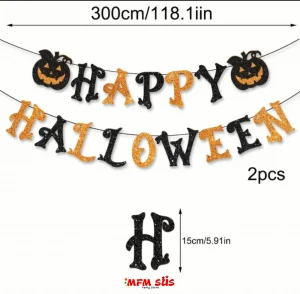 Happy Hallowen Eva Banner Siyah - Gold 