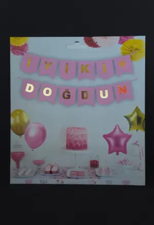 İyi Ki Doğdun Varak Yaldızlı Lüx Banner Pembe - Gold