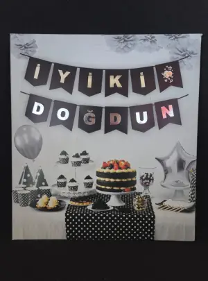 İyi Ki Doğdun Varak Yaldızlı Lüx Banner Siyah - Gümüş
