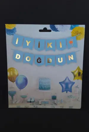İyi Ki Doğdun Varak Yaldızlı Lüx Banner Mavi - Gold