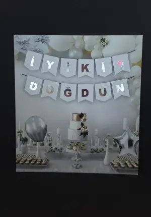 İyi Ki Doğdun Varak Yaldızlı Lüx Banner Beyaz - Gümüş
