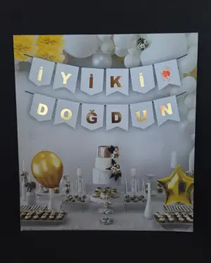 İyi Ki Doğdun Varak Yaldızlı Lüx Banner Beyaz - Gold