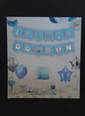 İyi Ki Doğdun Varak Yaldızlı Lüx Banner Mavi - Gümüş