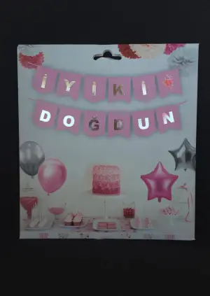 İyi Ki Doğdun Varak Yaldızlı Lüx Banner Pembe - Gümüş