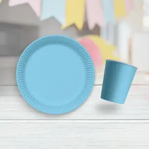 Makaron Renk Tabak+Bardak Set (Mavi)