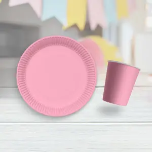 Makaron Renk Tabak+Bardak Set (Pembe)